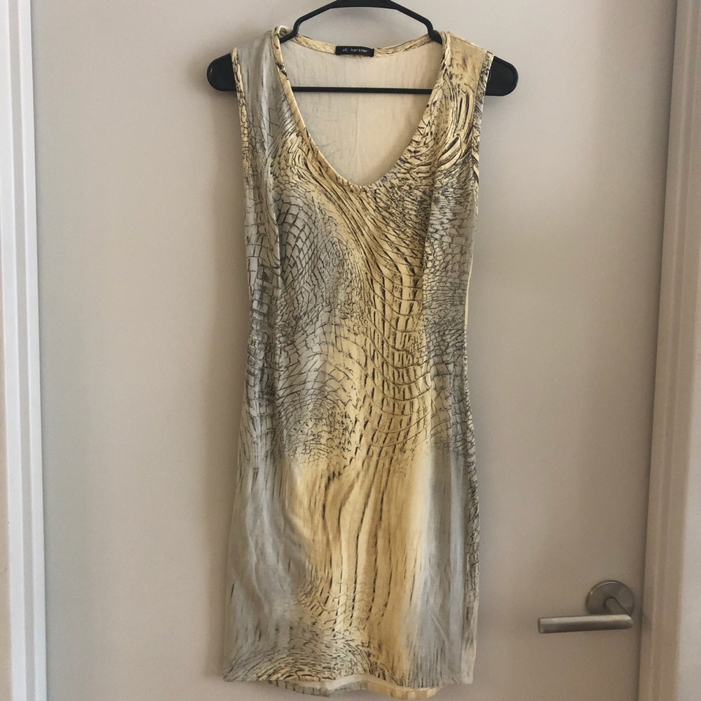 Sleeveless Midi Dress in Pale Yellow and Beige